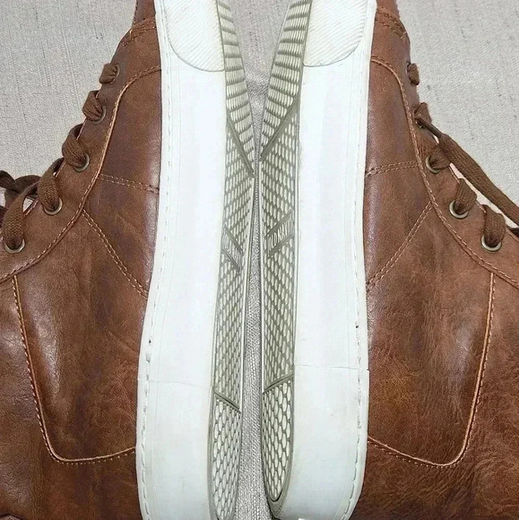 Old Navy Mens High Top Sneaker Cognac Shoes 8 Brown Upper Leather Lace Up 1994 - Picture 12 of 16